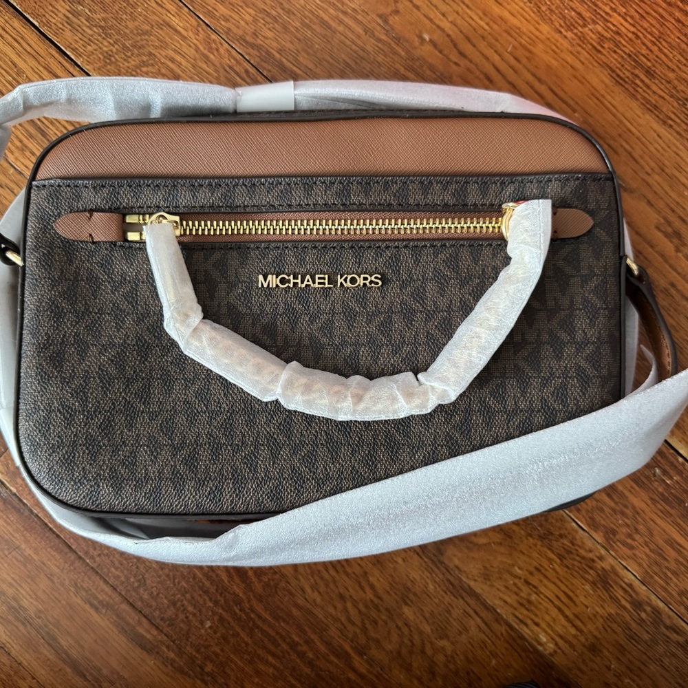 Michael Kors Brown Logo Messenger Bag with Gold Hardware